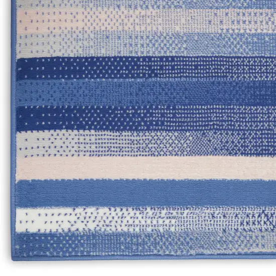 Blue And White Striped Distressed Area Rug Photo 8
