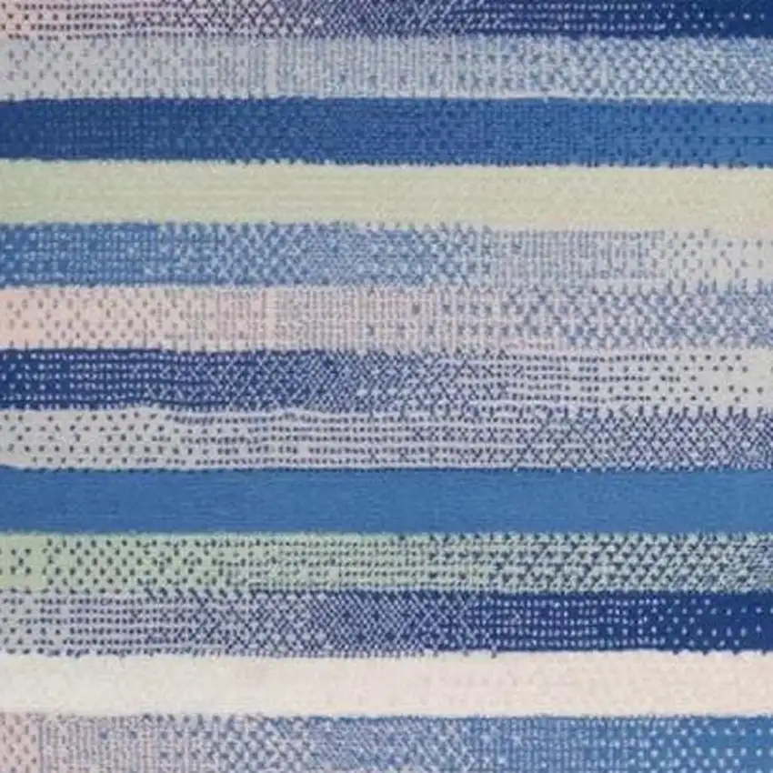 Blue And White Striped Distressed Area Rug Photo 3