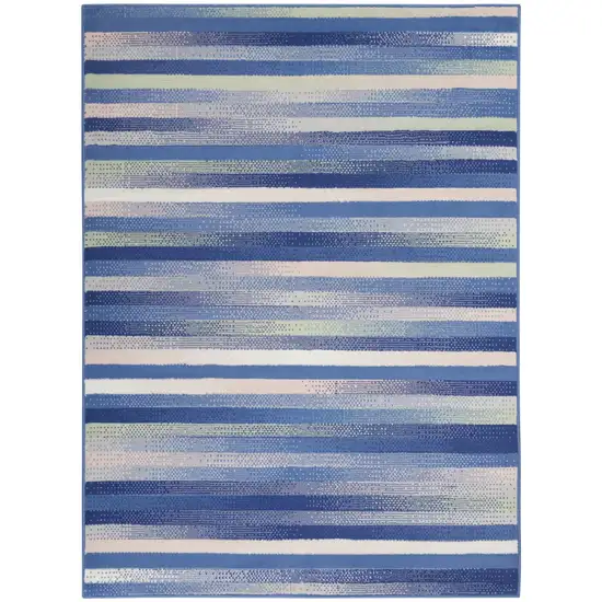 Blue And White Striped Distressed Area Rug Photo 8