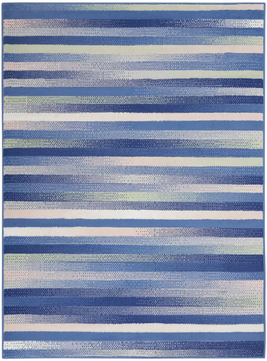 Blue And White Striped Distressed Area Rug Photo 8