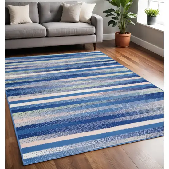 Blue And White Striped Distressed Area Rug Photo 2