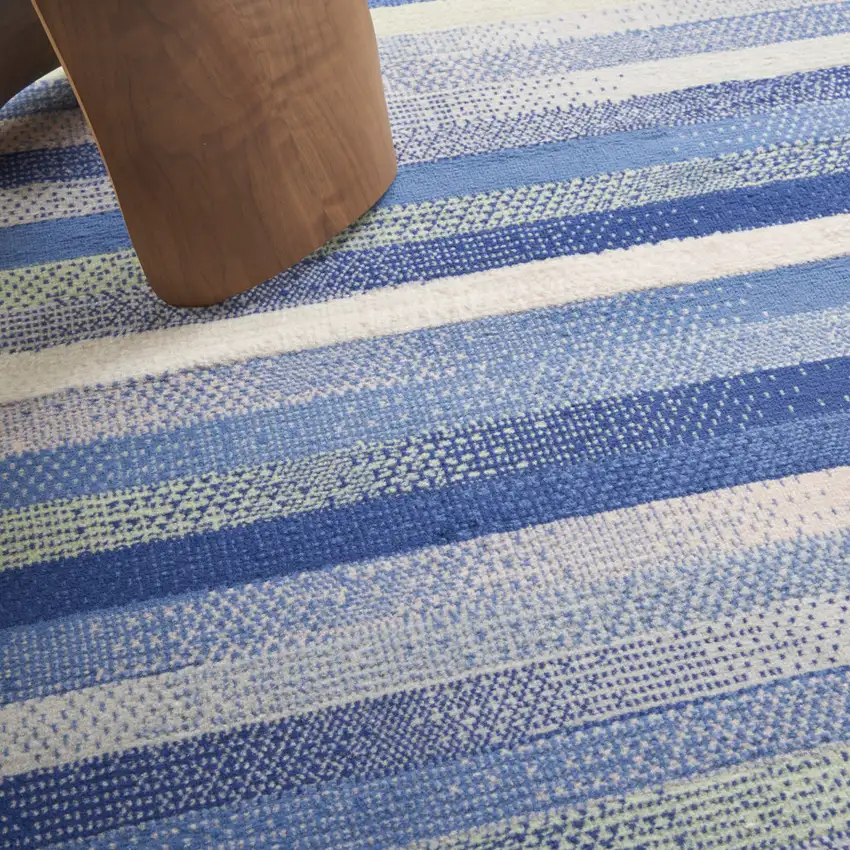 Blue And White Striped Distressed Area Rug Photo 9