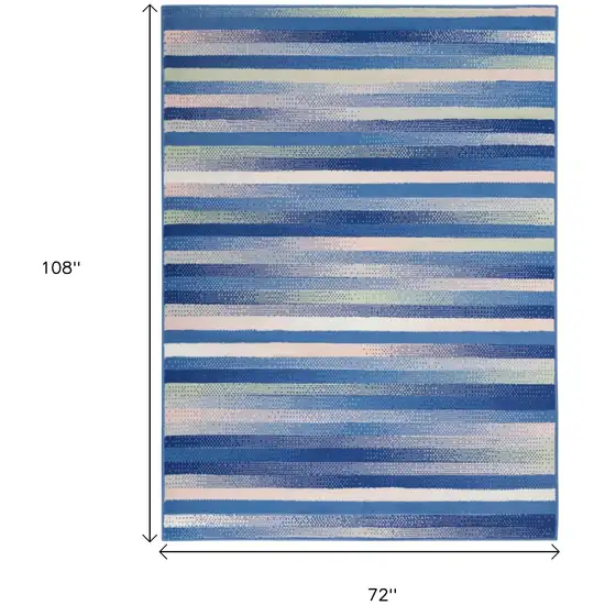 Blue And White Striped Distressed Area Rug Photo 9