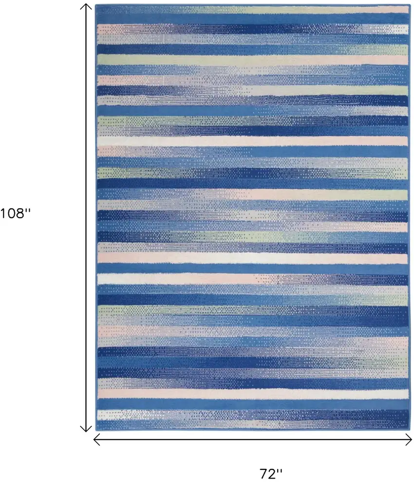 Blue And White Striped Distressed Area Rug Photo 9