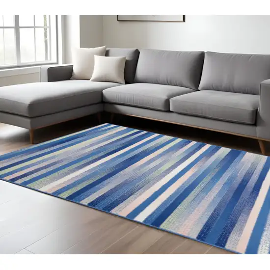 Blue And White Striped Distressed Area Rug Photo 1