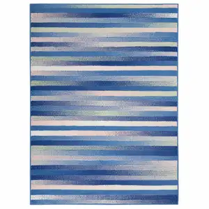 Photo of Blue and Ivory Halftone Stripe Area Rug