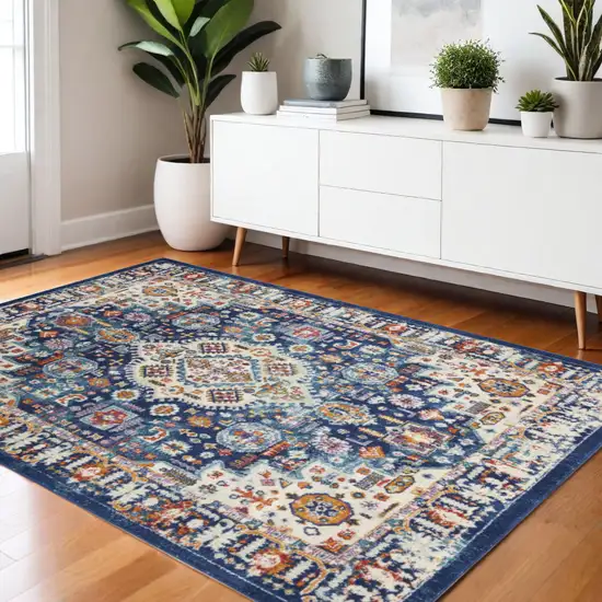 Blue And Ivory Medallion Area Rug Photo 1