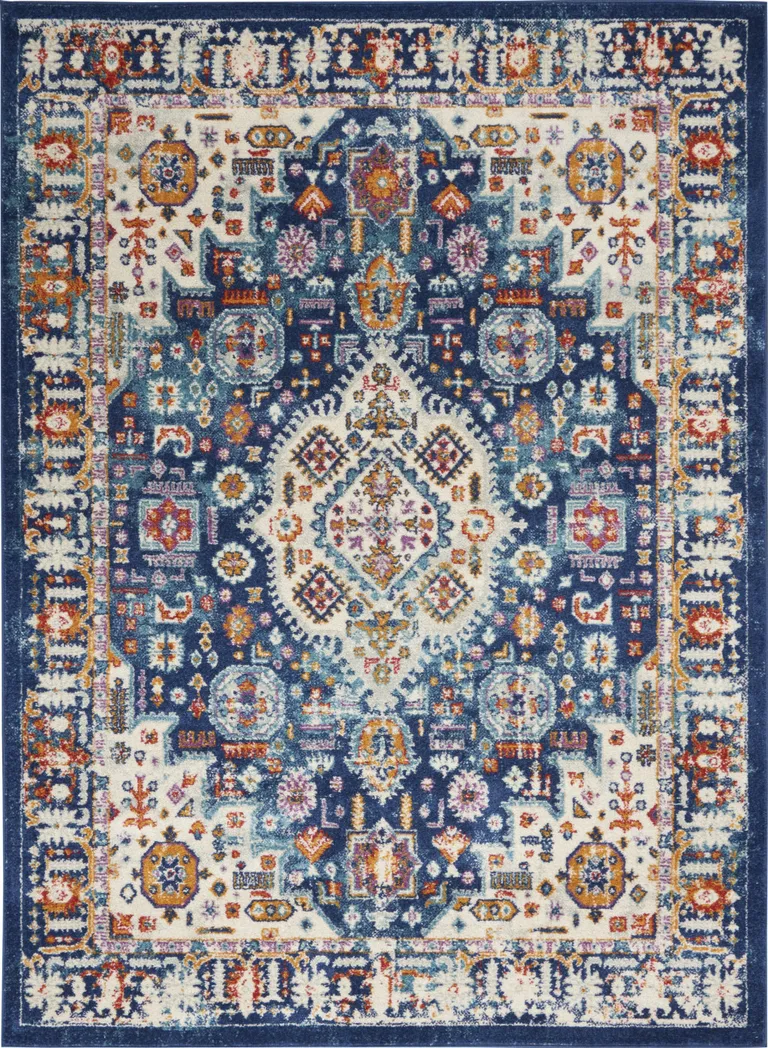Blue and Ivory Medallion Area Rug Photo 1