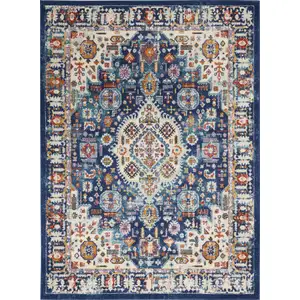 Photo of Blue and Ivory Medallion Area Rug