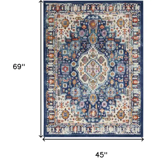 Blue And Ivory Medallion Area Rug Photo 3