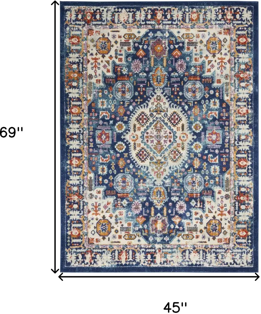 Blue And Ivory Medallion Area Rug Photo 3