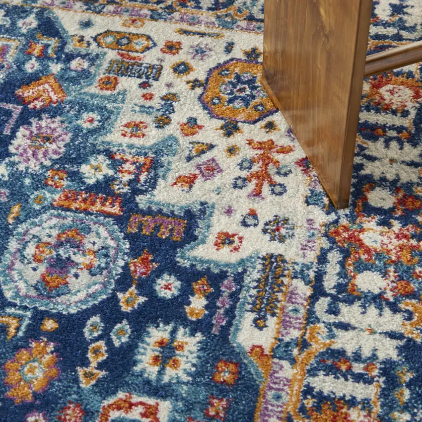 Blue And Ivory Medallion Area Rug Photo 8