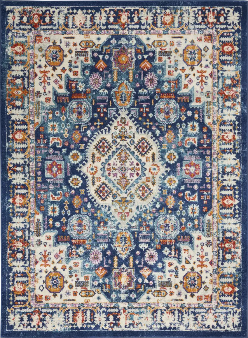 Blue And Ivory Medallion Area Rug Photo 1