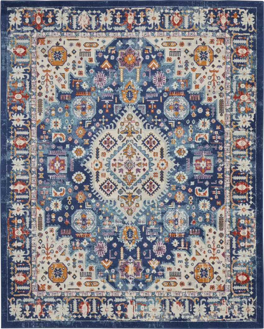 Blue and Ivory Medallion Area Rug Photo 1