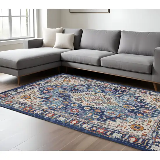 Blue And Ivory Medallion Area Rug Photo 1