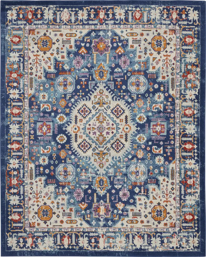 Blue And Ivory Power Loom Area Rug Photo 1