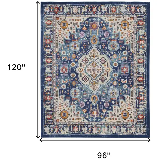 Blue And Ivory Medallion Area Rug Photo 3