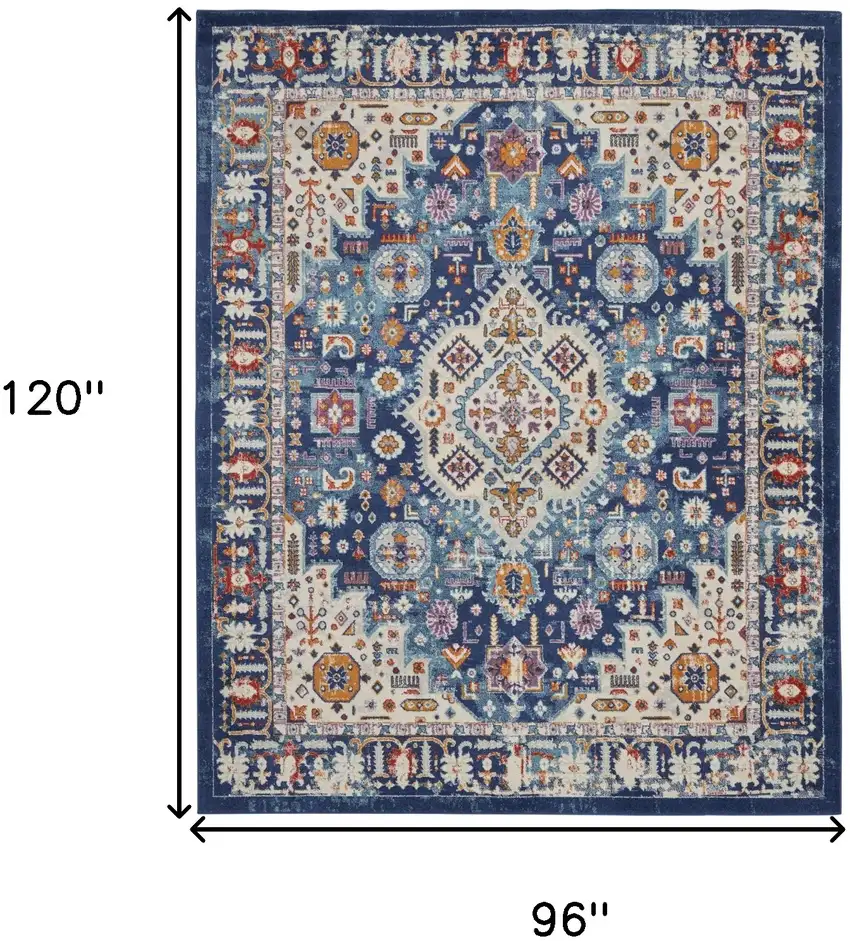 Blue And Ivory Medallion Area Rug Photo 3