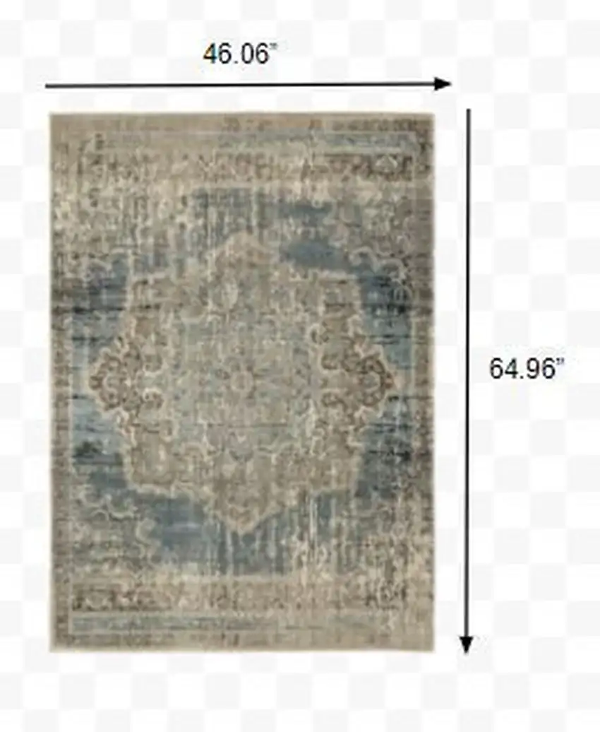 Blue and Ivory Medallion Area Rug Photo 2