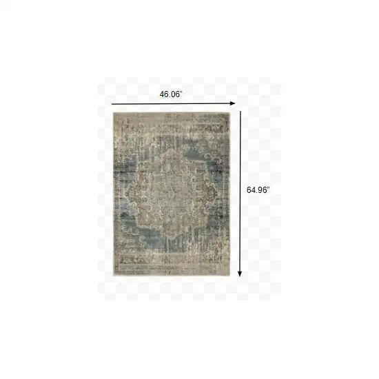 Blue and Ivory Medallion Area Rug Photo 2