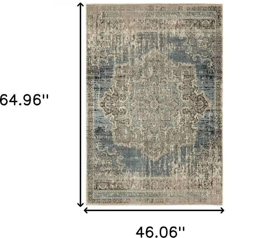 Blue And Ivory Medallion Area Rug Photo 3
