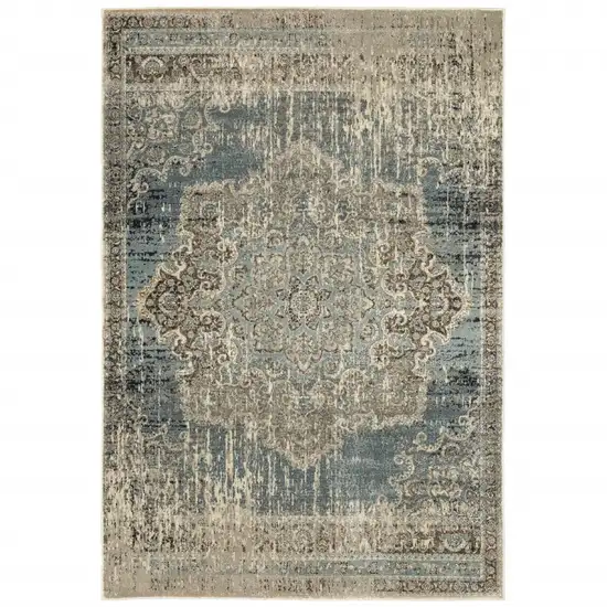 Blue and Ivory Medallion Area Rug Photo 4