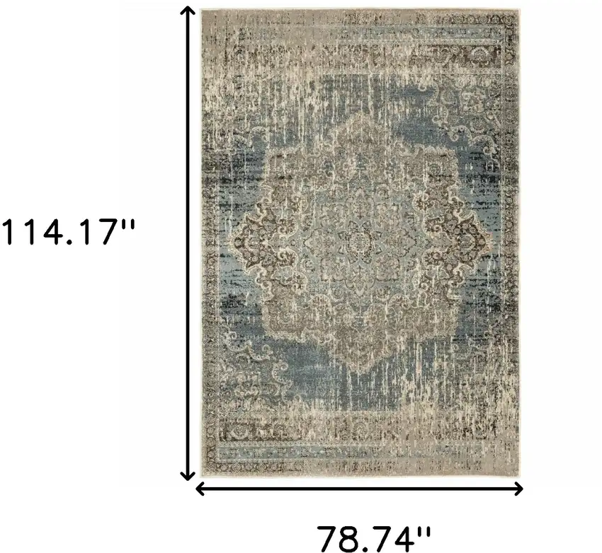 Blue and Ivory Medallion Area Rug Photo 6