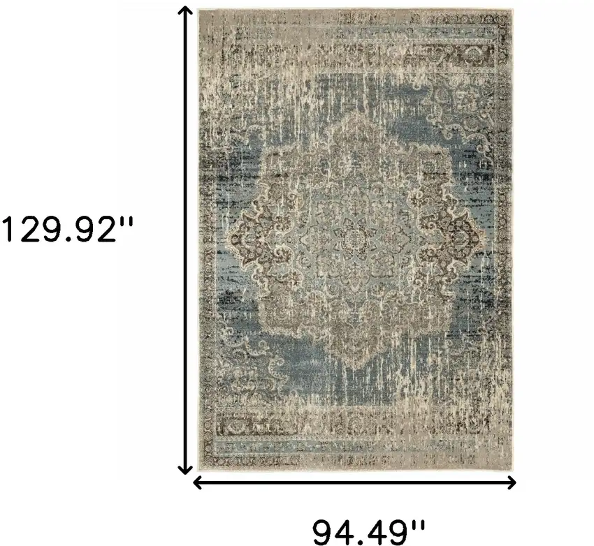 Blue and Ivory Medallion Area Rug Photo 6