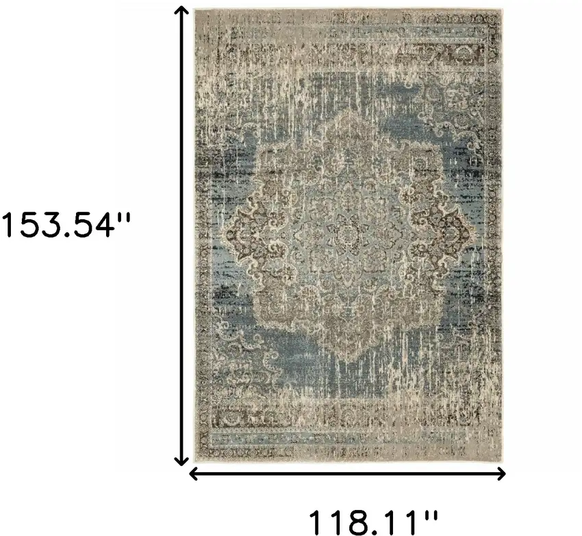 Blue and Ivory Medallion Area Rug Photo 6