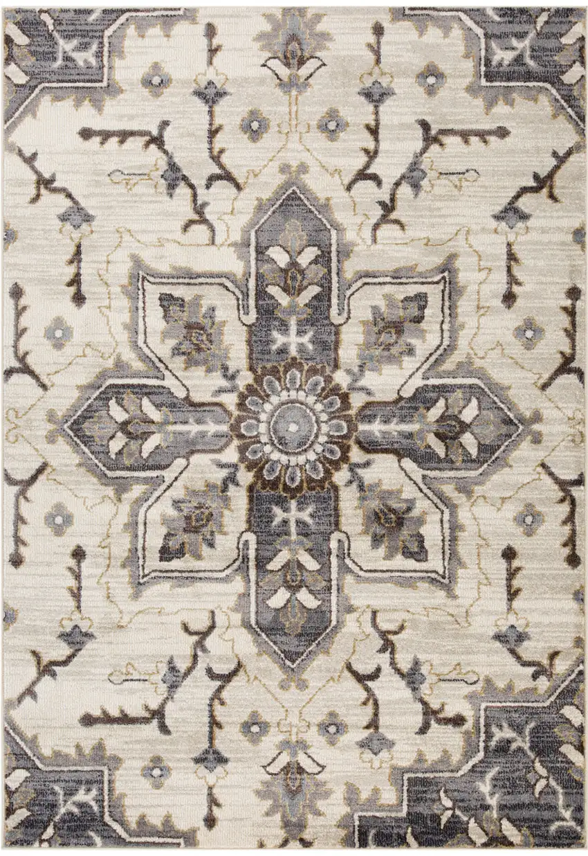 Blue and Ivory Medallion Power Loom Area Rug Photo 1