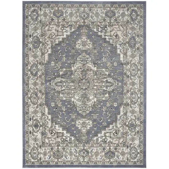 Blue And Ivory Medallion Distressed Area Rug Photo 2