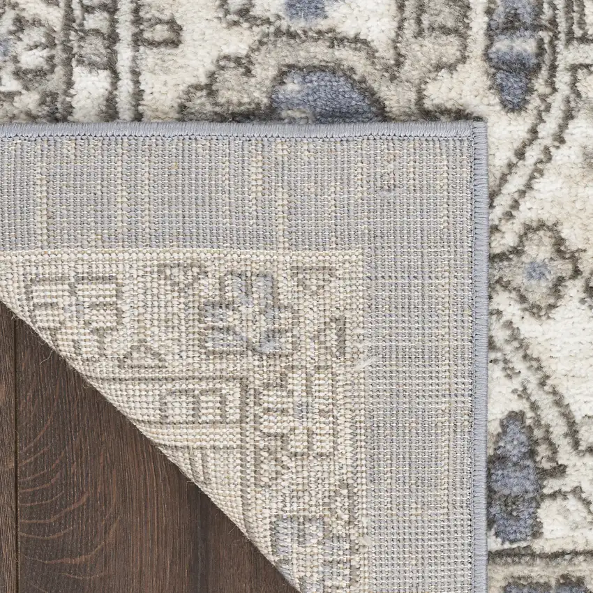Blue and Ivory Medallion Power Loom Distressed Area Rug Photo 8