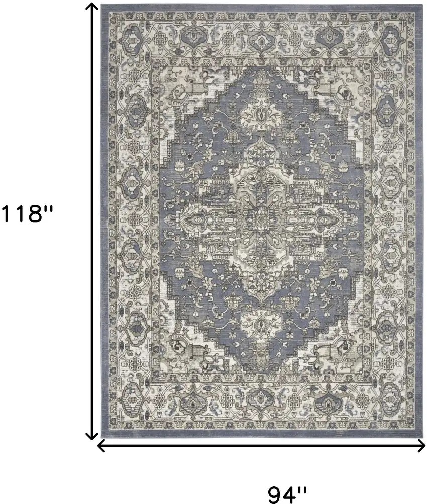 Blue and Ivory Medallion Power Loom Distressed Area Rug Photo 3