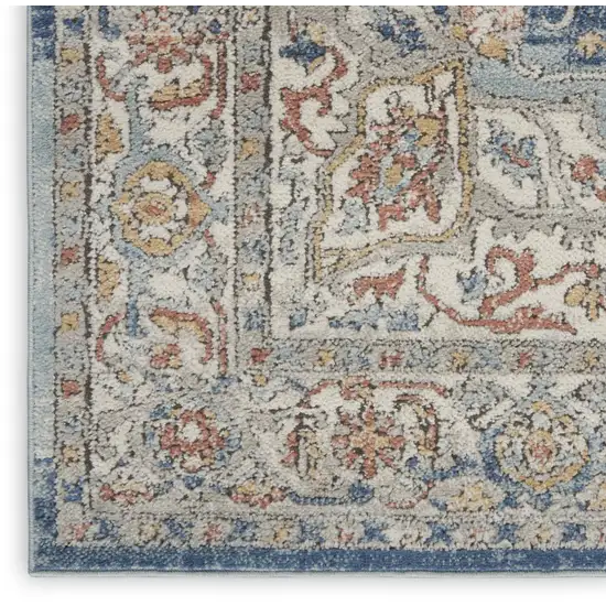 Blue and Ivory Medallion Power Loom Distressed Area Rug Photo 9