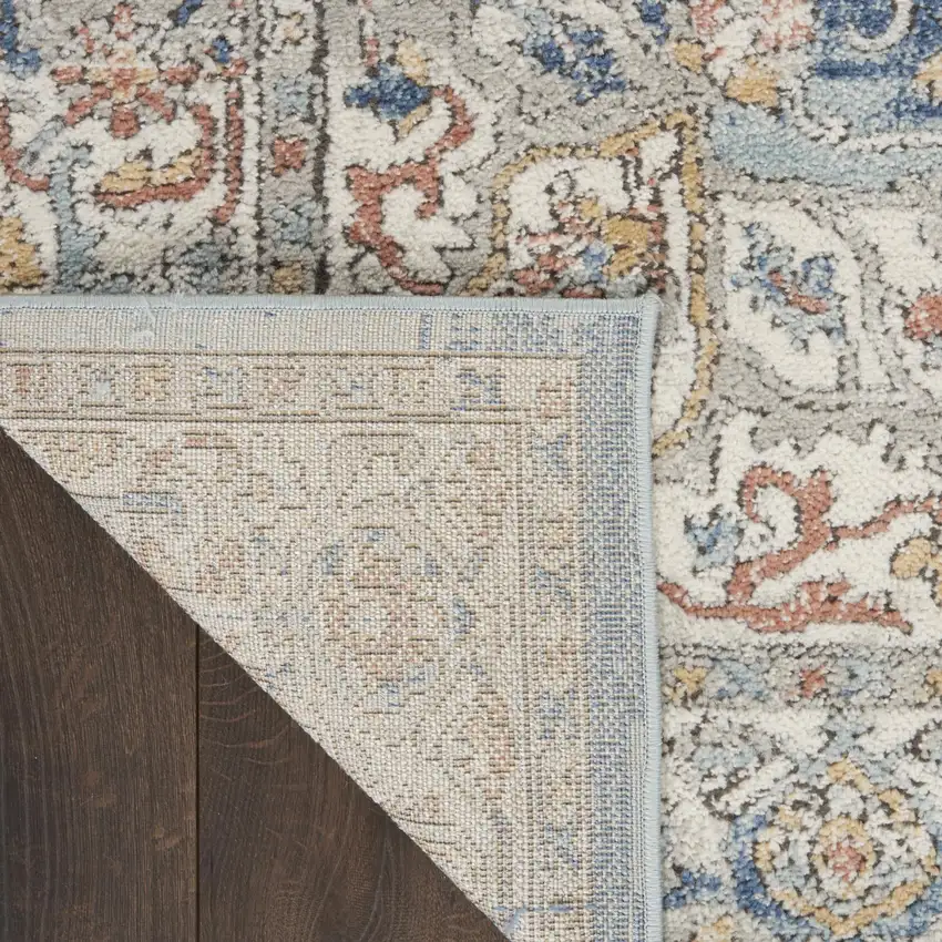 Blue and Ivory Medallion Power Loom Distressed Area Rug Photo 9