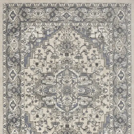 Blue and Ivory Medallion Power Loom Distressed Area Rug Photo 8