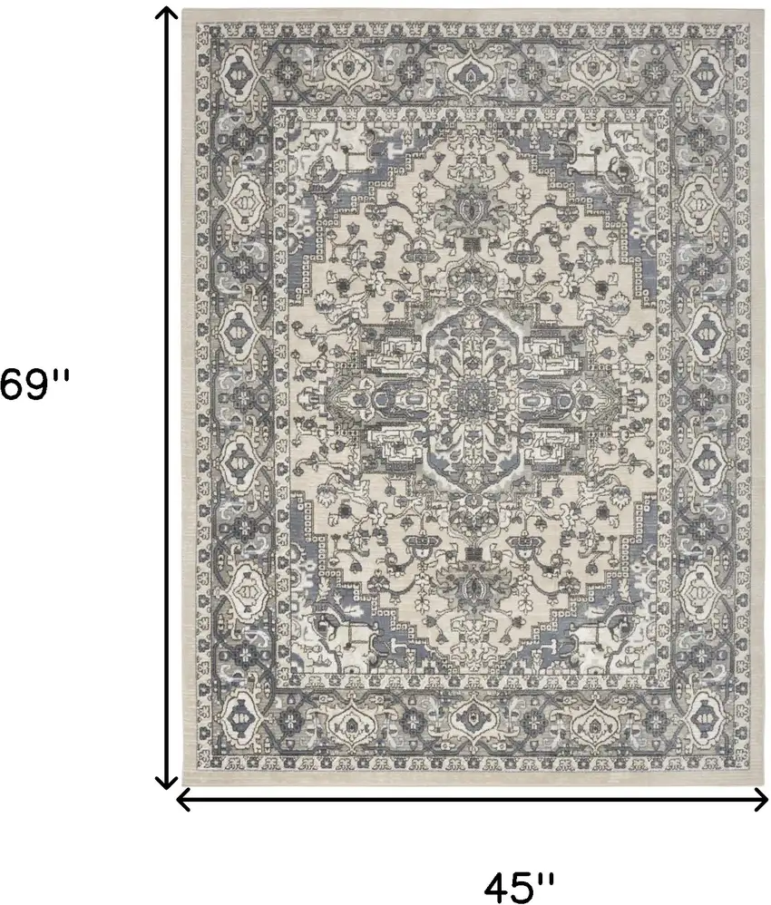 Blue and Ivory Medallion Power Loom Distressed Area Rug Photo 3