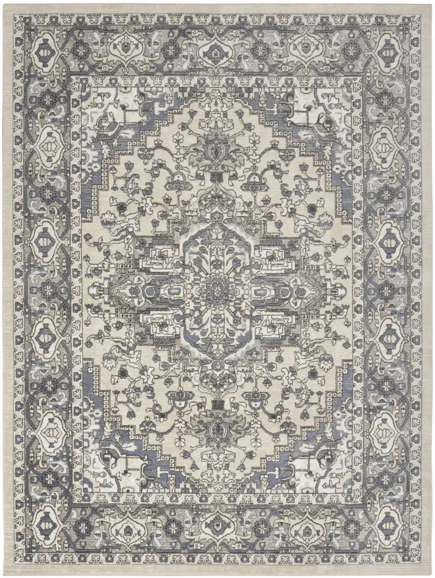 Blue and Ivory Medallion Power Loom Distressed Area Rug Photo 2