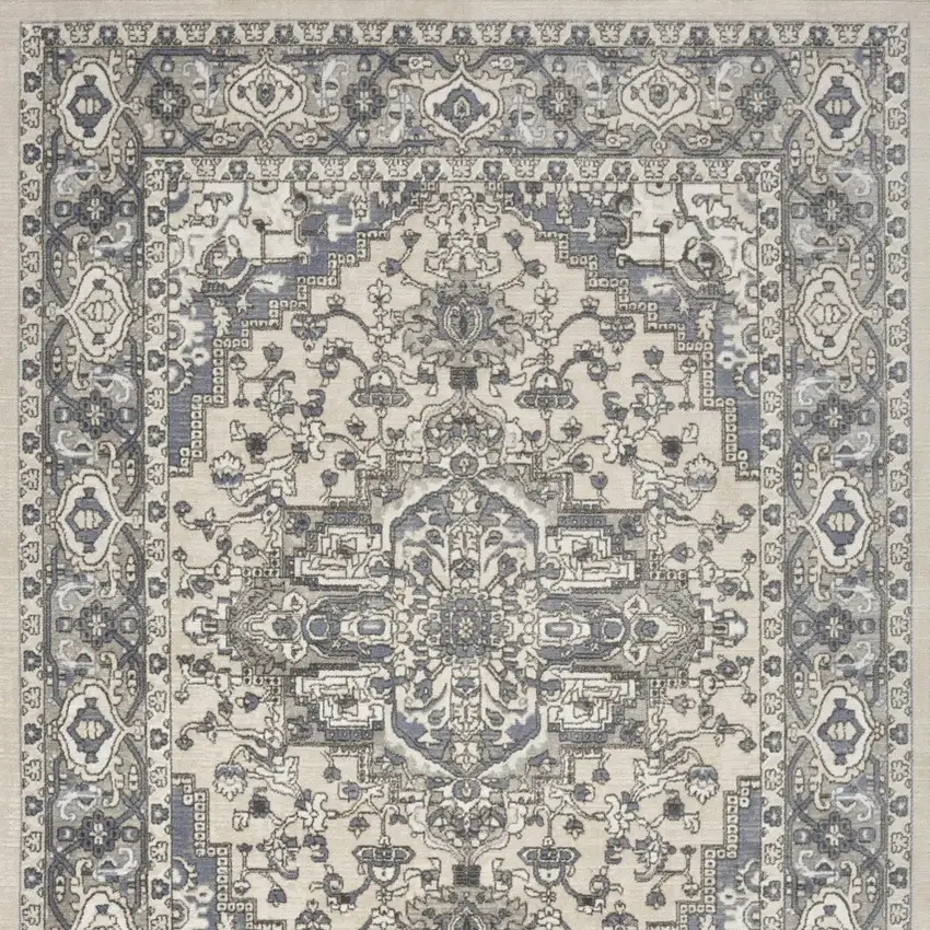 Blue and Ivory Medallion Power Loom Distressed Area Rug Photo 8
