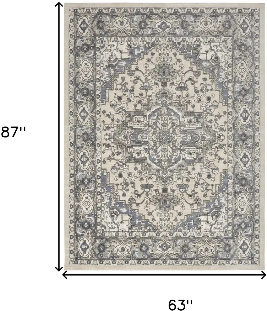 Blue and Ivory Medallion Power Loom Distressed Area Rug Photo 3