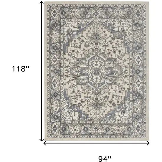 Blue and Ivory Medallion Power Loom Distressed Area Rug Photo 3