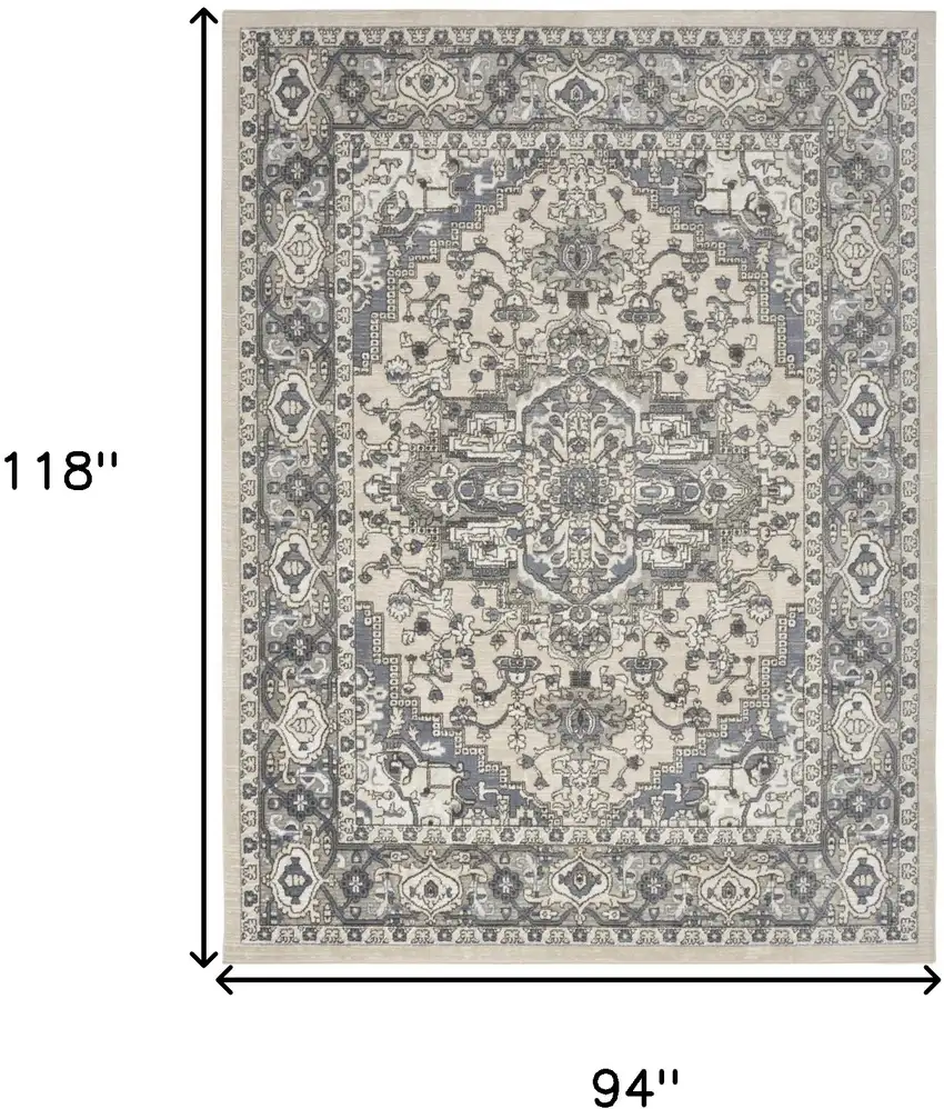 Blue and Ivory Medallion Power Loom Distressed Area Rug Photo 3
