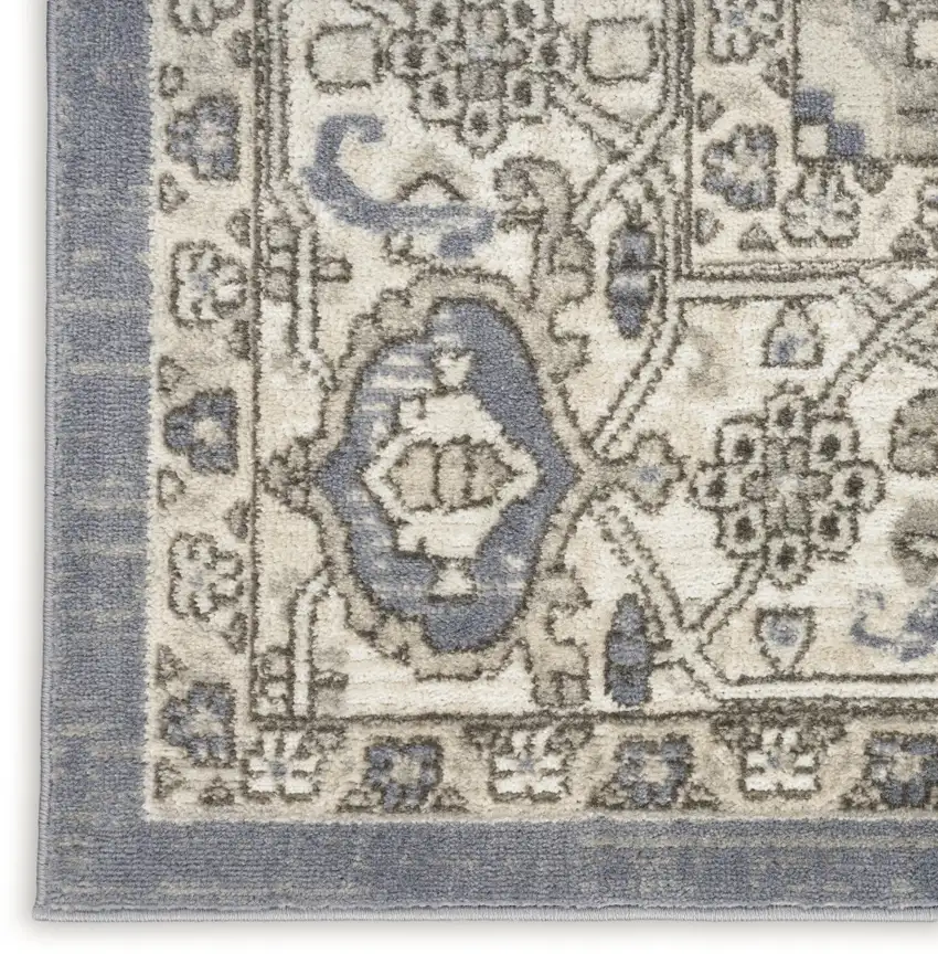8' Blue And Ivory Medallion Distressed Runner Rug Photo 1