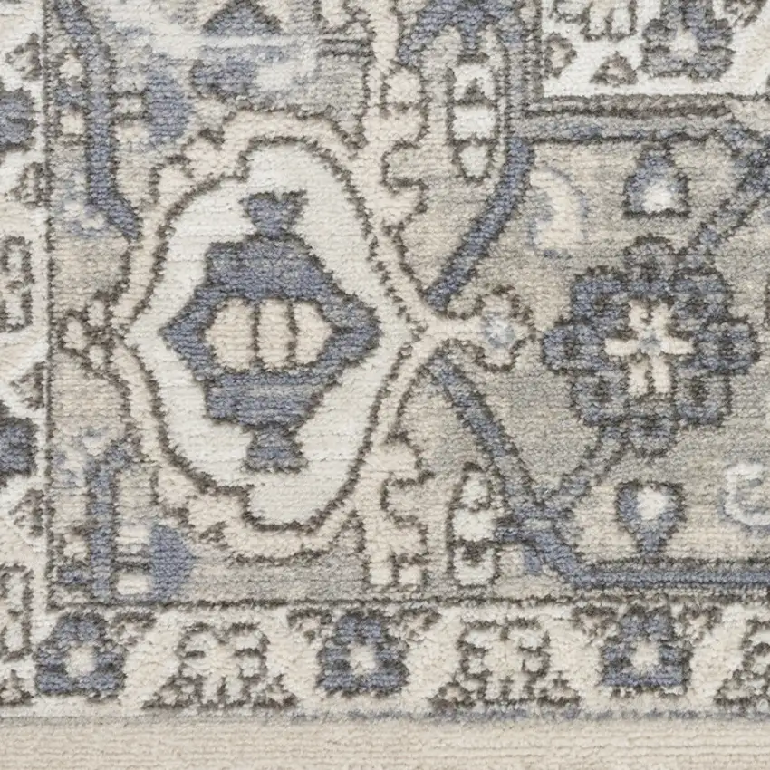Blue and Ivory Medallion Power Loom Distressed Runner Rug Photo 8