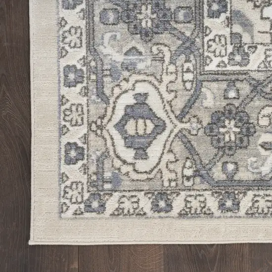 Blue and Ivory Medallion Power Loom Distressed Runner Rug Photo 4