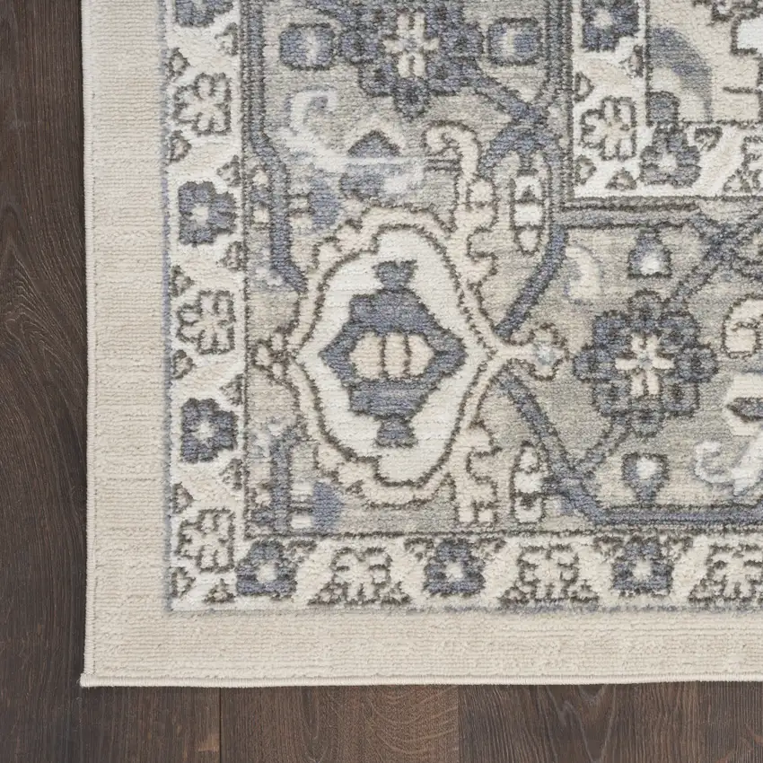 Blue and Ivory Medallion Power Loom Distressed Runner Rug Photo 4