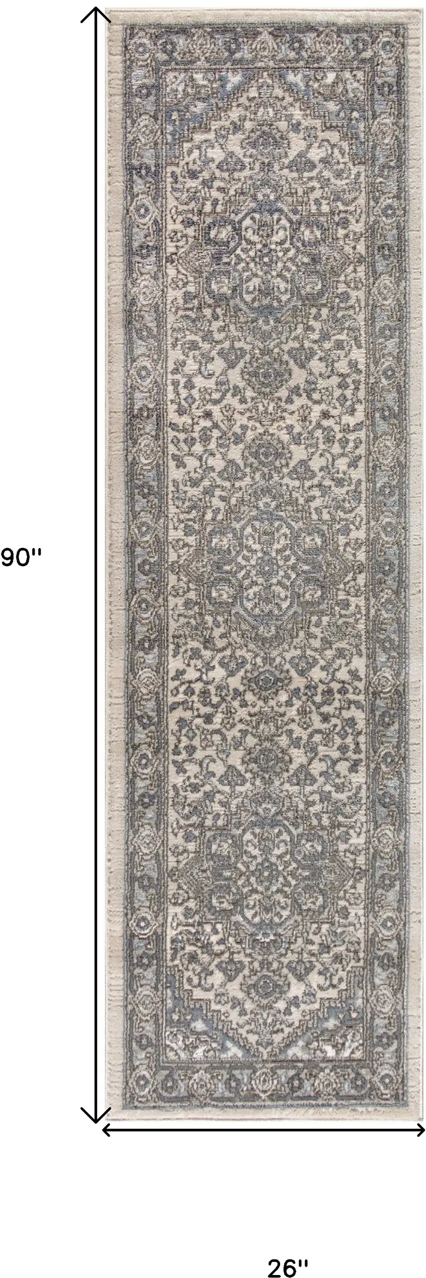 Blue and Ivory Medallion Power Loom Distressed Runner Rug Photo 3