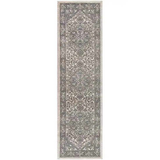 8' Blue And Ivory Medallion Distressed Runner Rug Photo 8