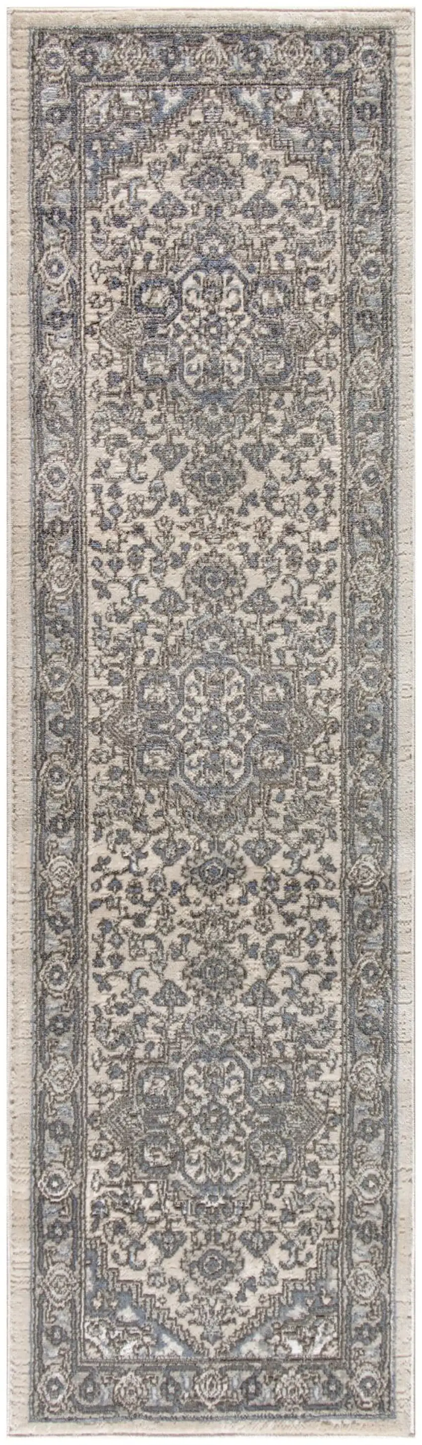 8' Blue And Ivory Medallion Distressed Runner Rug Photo 8