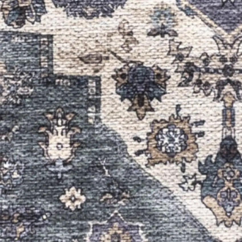 Blue and Ivory Medallion Power Loom Distressed Washable Non Skid Area Rug Photo 8